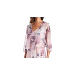 R&M RICHARDS Womens Pink Sheer Metallic Floral 3/4 Sleeve Bolero Jacket Petites 4