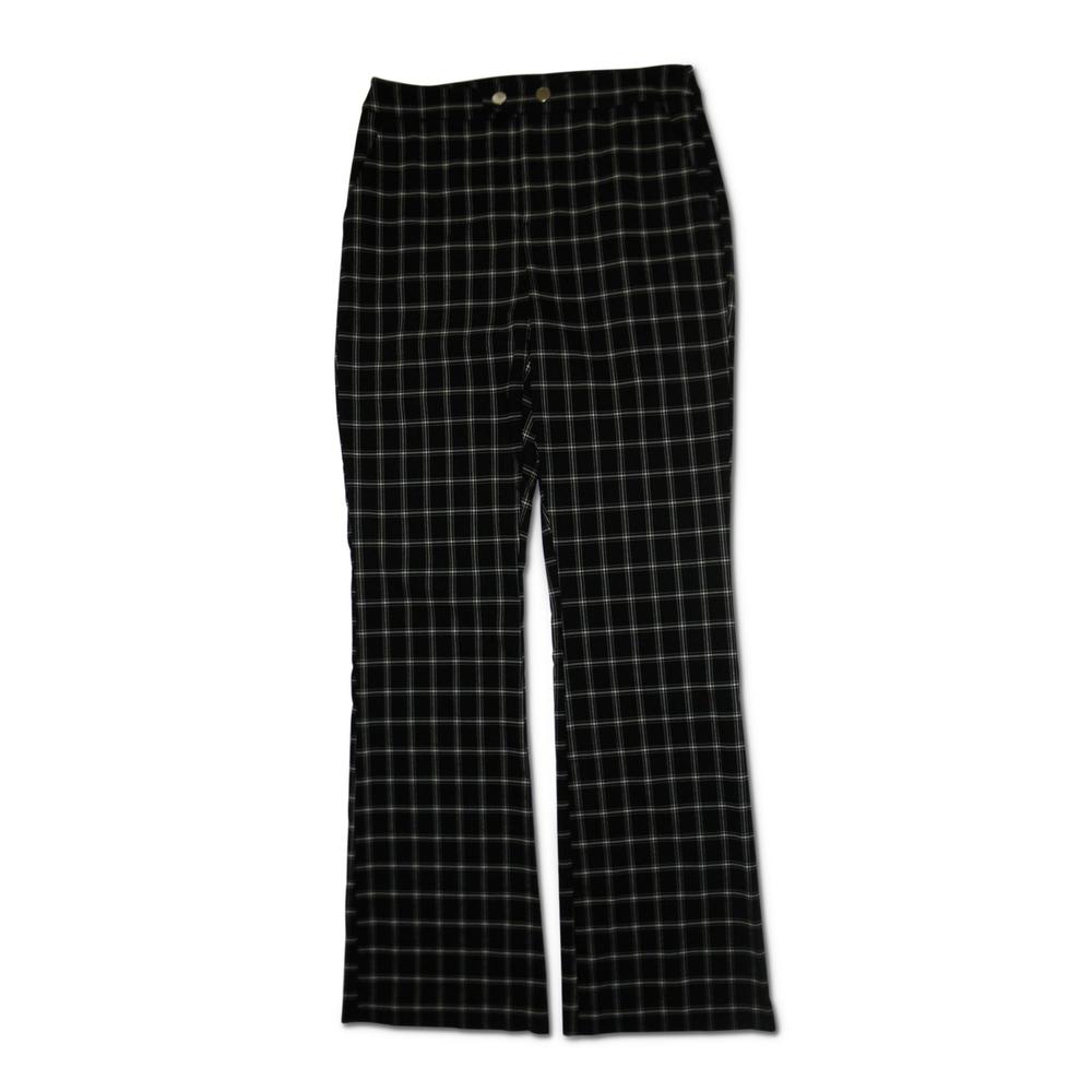 International Concepts INC Womens Black Zippered Snapped Plaid Wear To Work Boot Cut Pants 6