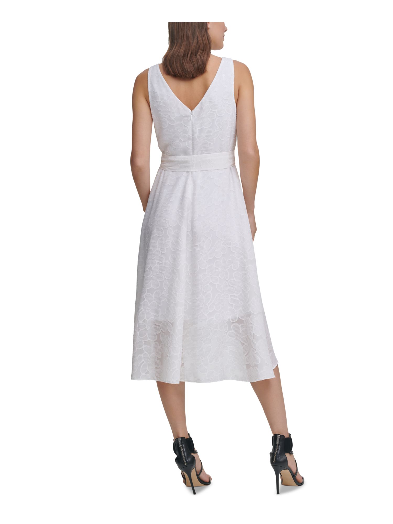 DKNY Womens Ivory Zippered Belted Asymmetrical Hem Lined Sleeveless Surplice Neckline Midi Party Faux Wrap Dress 10