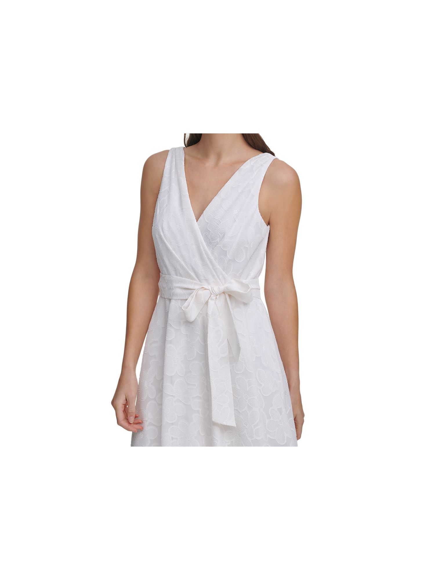 DKNY Womens Ivory Zippered Belted Asymmetrical Hem Lined Sleeveless Surplice Neckline Midi Party Faux Wrap Dress 10
