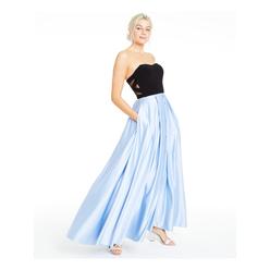BLONDIE NITES Womens Light Blue Zippered Color Block Strapless Full-Length Party Fit + Flare Dress Juniors 3