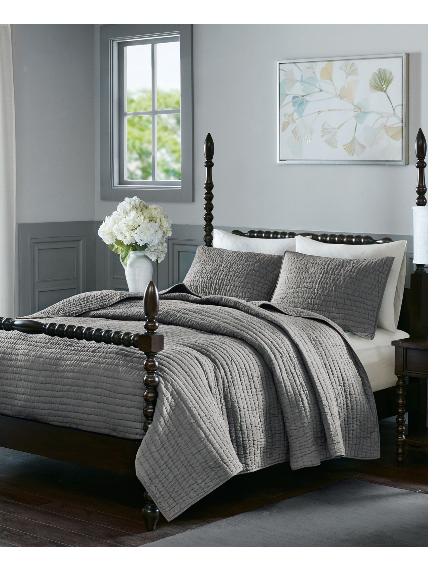 SIGNATURE MADISON PARK Oversized Gray Solid Quilted All Seasons KING Bed Set