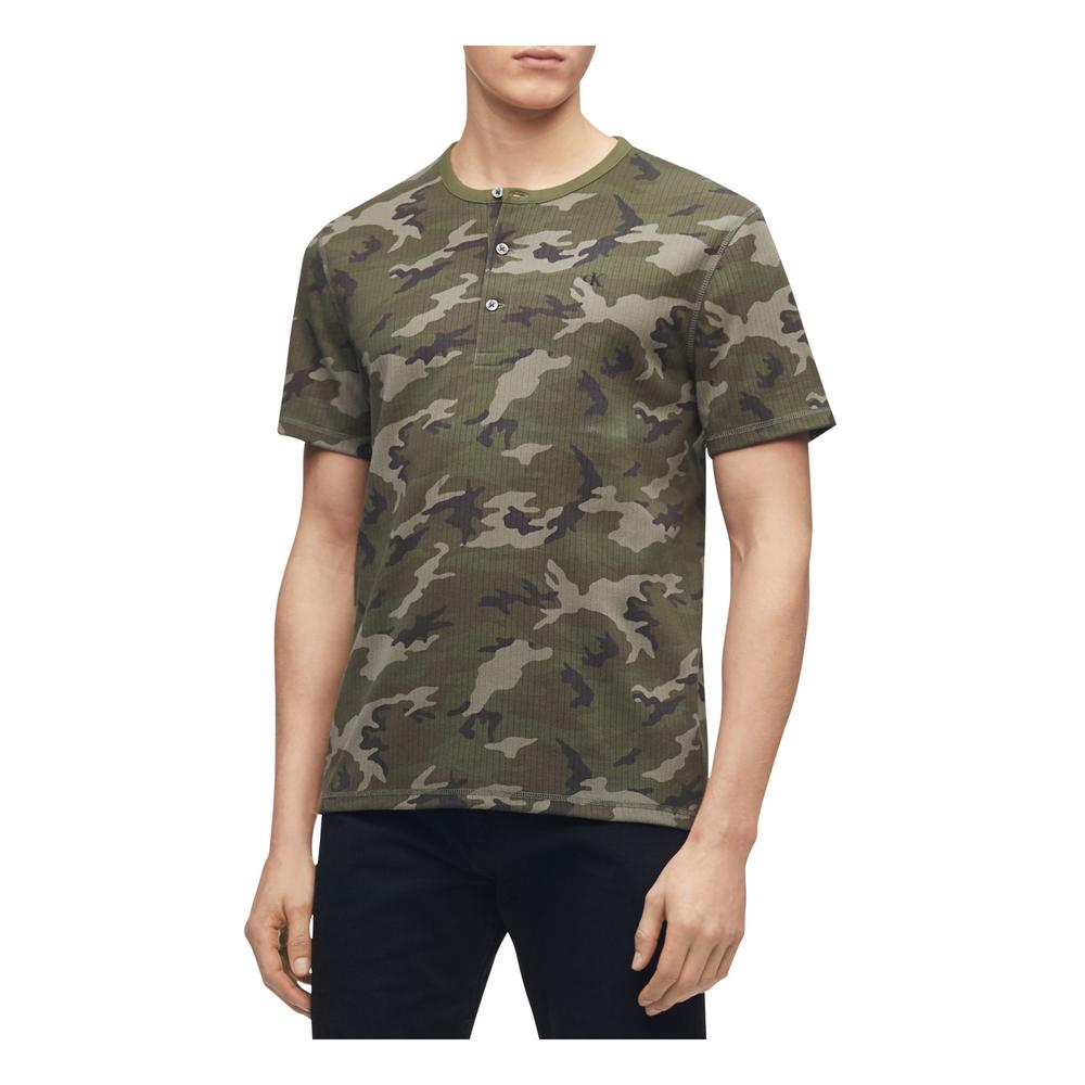 Calvin Klein CALVIN KLEIN Mens Green Camouflage Short Sleeve Casual Shirt M