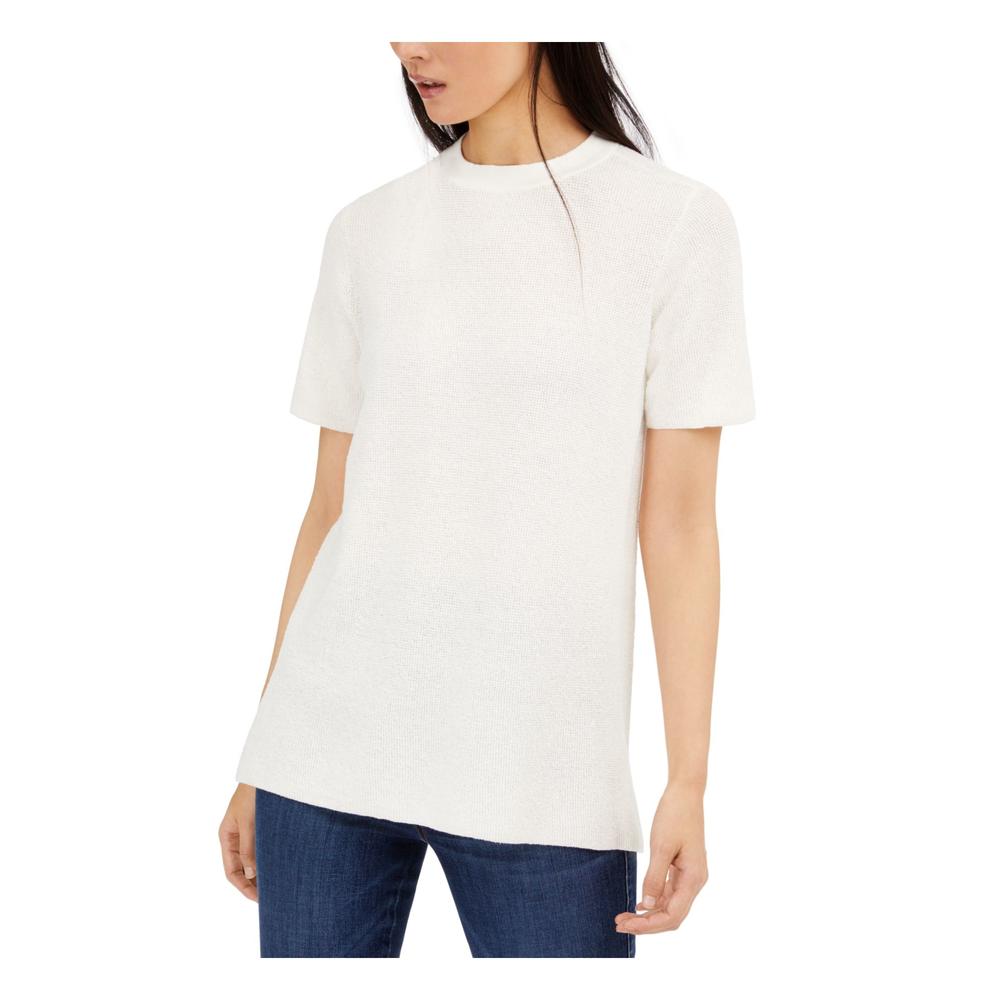 EILEEN FISHER Womens Textured High-low Short Sleeve Crew Neck Tunic Sweater