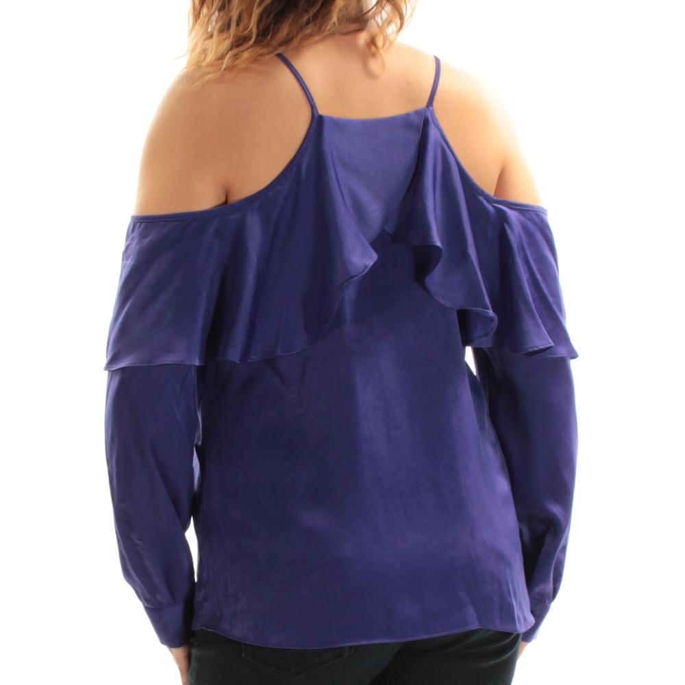 BAR III Womens Purple Cold Shoulder Long Sleeve Square Neck Top Size: M