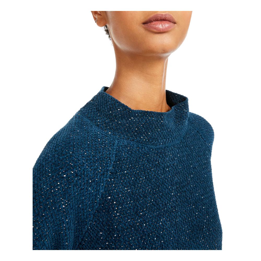EILEEN FISHER Womens Teal Textured Speckle Long Sleeve Mock Neck Sweater XXS