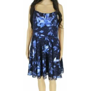Blondie Nites Womens Blue Zippered Floral Spaghetti Strap Scoop Neck Short Party Fit + Flare Dress Blondie Nites Womens Blue Zippered Floral Spaghetti Strap Scoop Neck Short Party Fit + Flare Dress