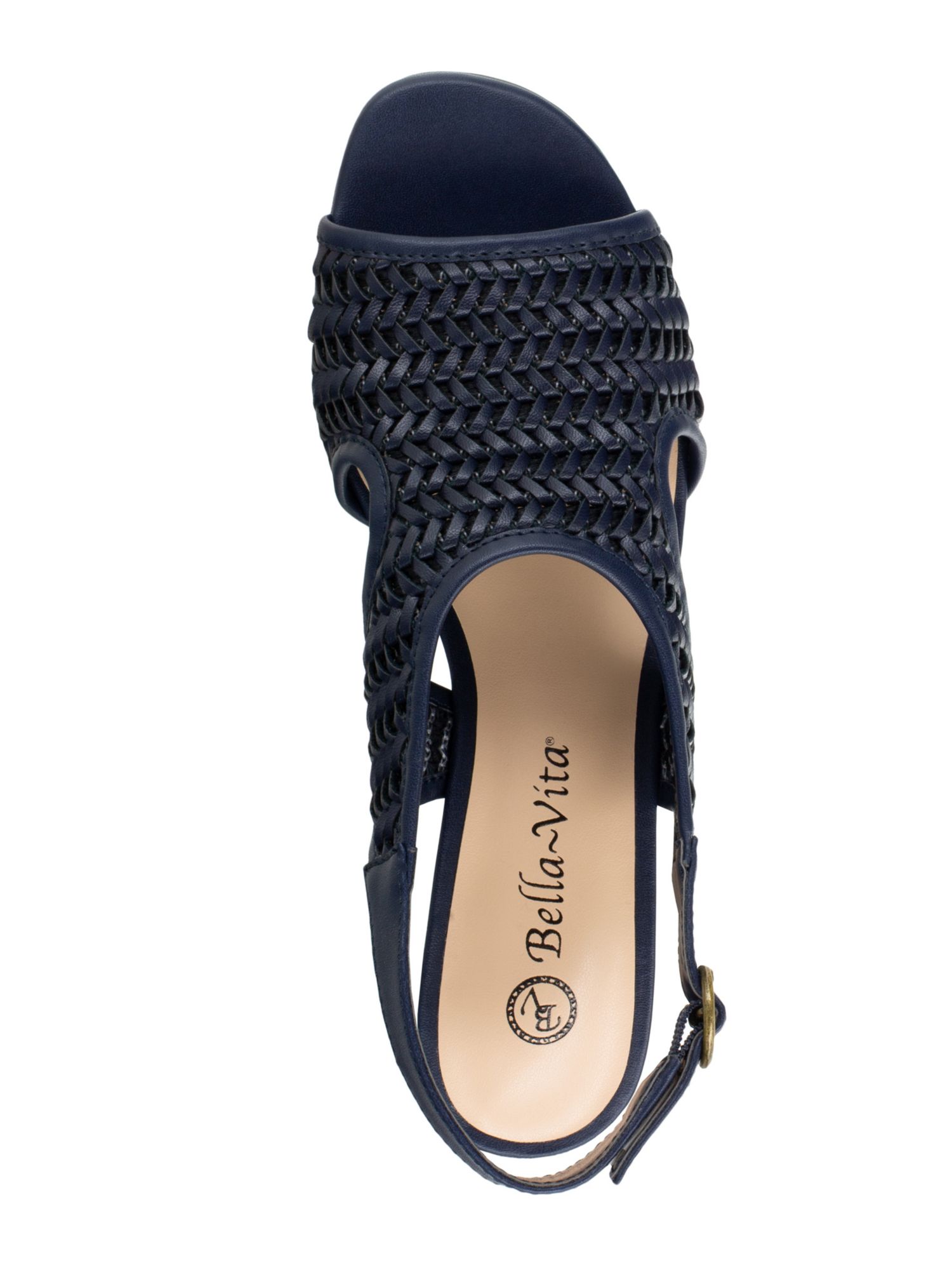 BELLA VITA Womens Navy Woven Comfort Adjustable Justine Ii Round Toe Wedge Buckle Slingback Sandal 8 W