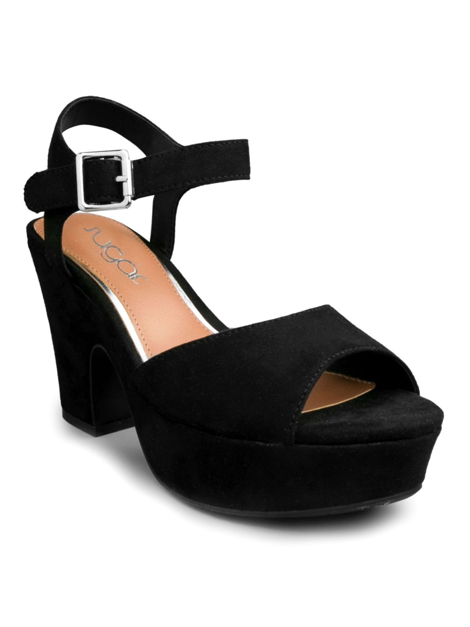 SUGAR Womens Black Animal Print Peep Toe Block Heel Buckle Dress Sandals Shoes 9.5