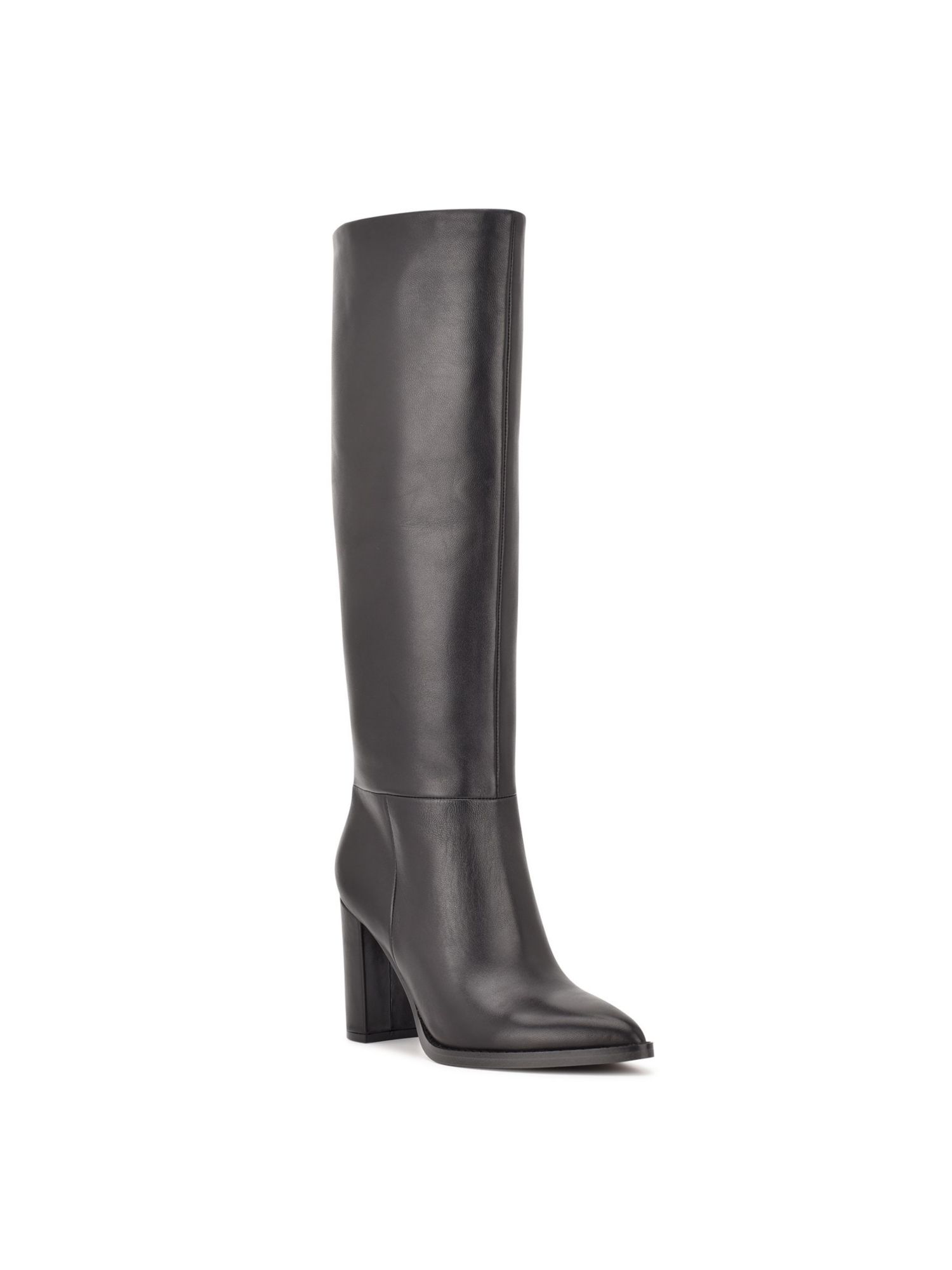 Nine West NINE WEST Womens Black Cushioned Slip Resistant Pointed Toe Block  Heel Zip-Up Leather Heeled Boots 10