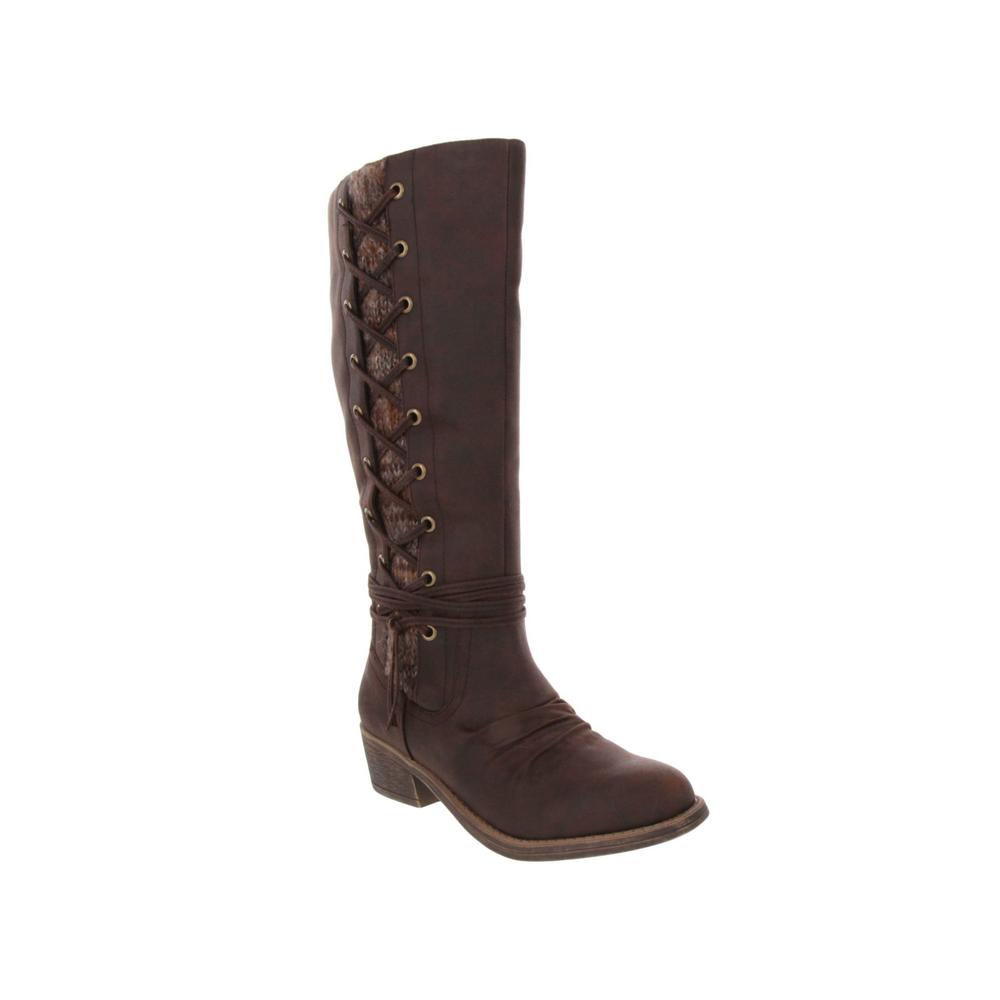 SUGAR Womens Brown Comfort Tacks Almond Toe Block Heel Zip-Up Boots Shoes 9.5
