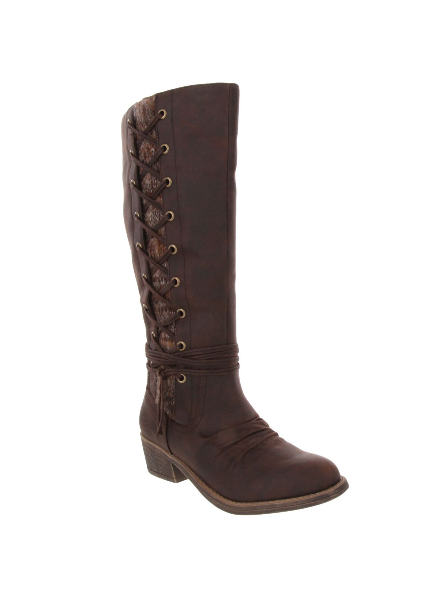 SUGAR Womens Brown Comfort Tacks Almond Toe Block Heel Zip-Up Boots Shoes 9.5
