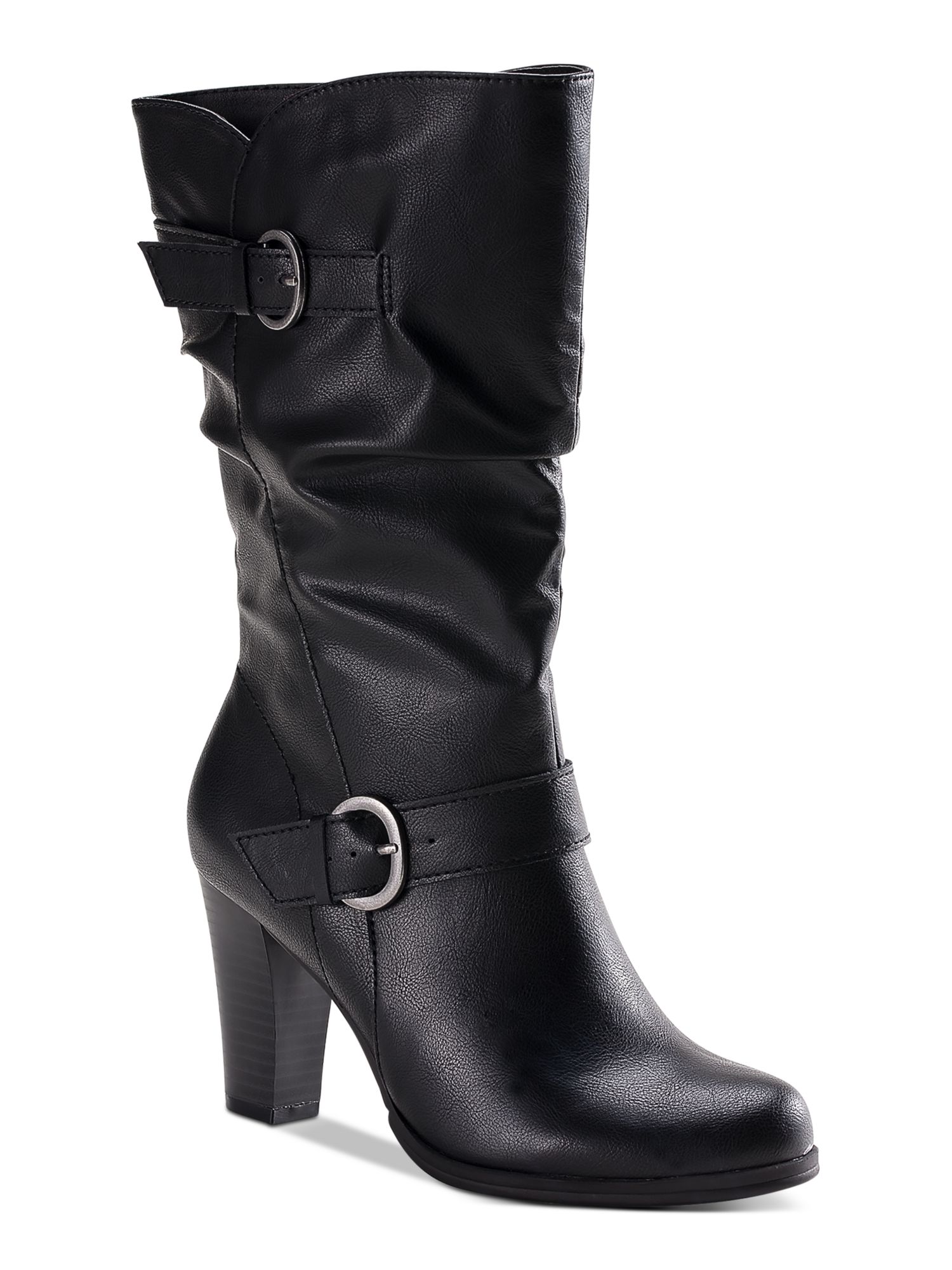 Style Company Womens Black Buckle Accent Almond Toe Block Heel Zip Up Dress Heeled Boots 12