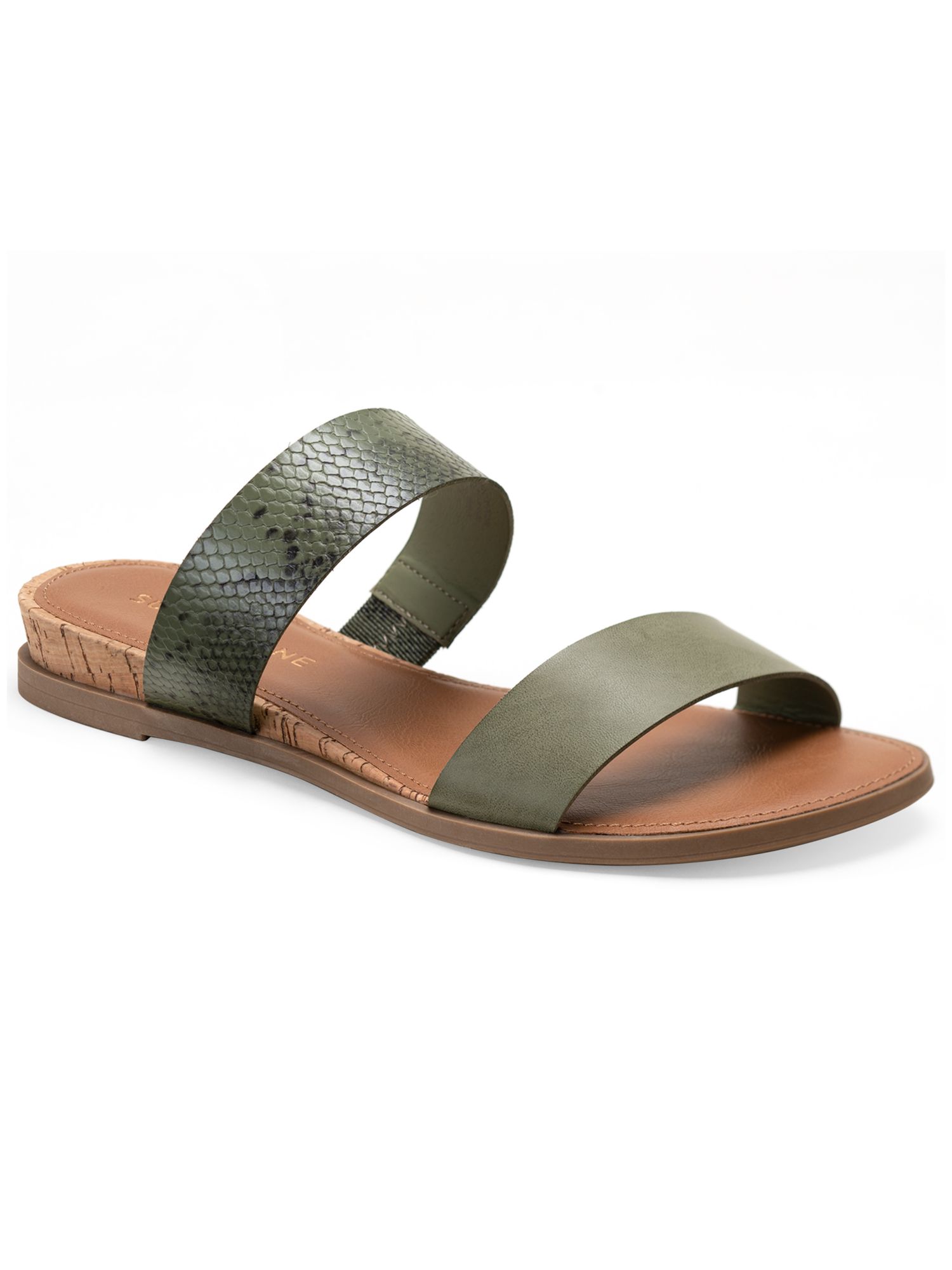 Sun + Stone SUN STONE Womens Green Snakeskin Cushioned Slip Resistant Easten Round Toe Wedge Slip On Slide Sandals Shoes 9.5 M