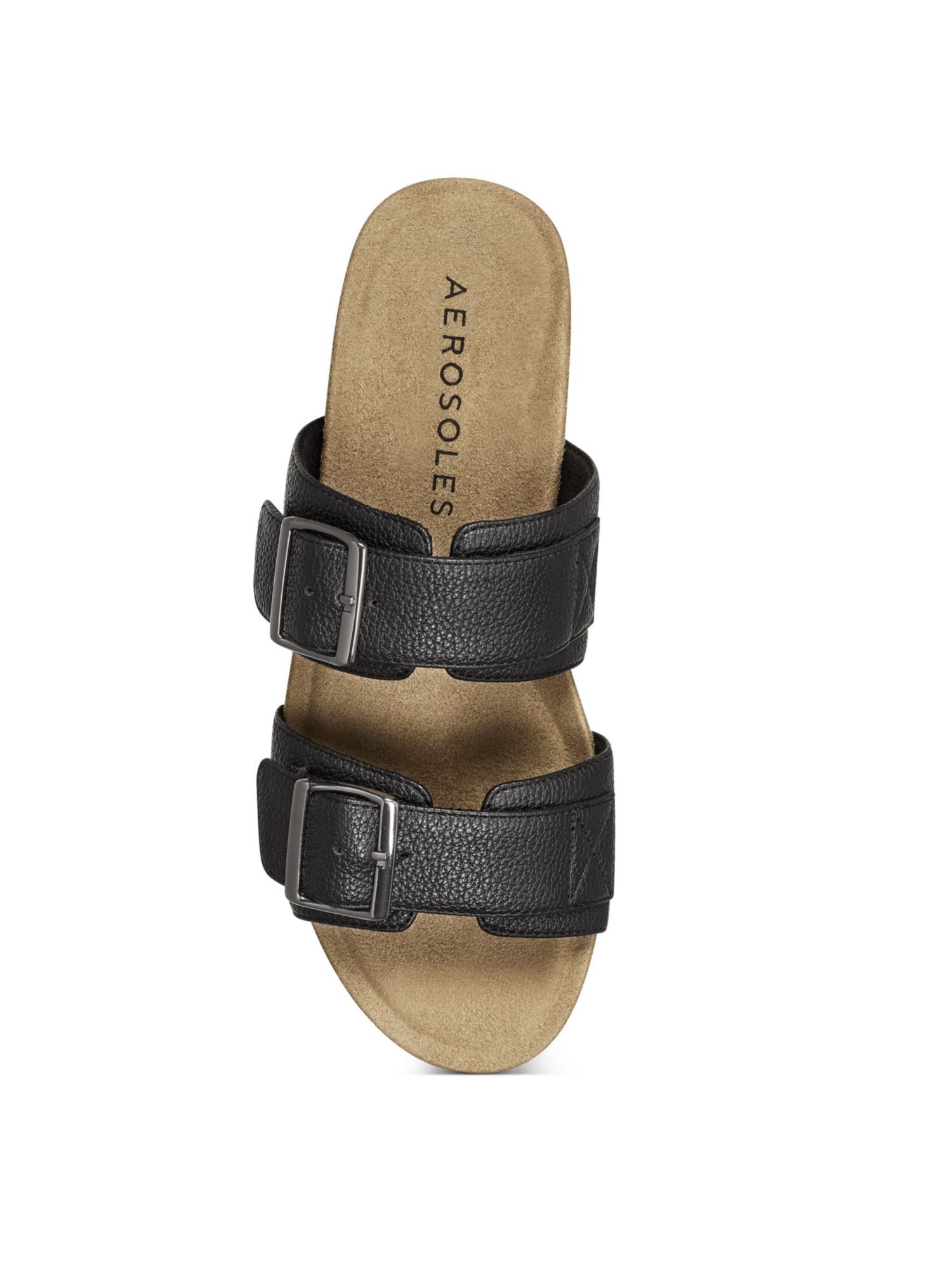 AEROSOLES Womens Black 0.5" Platform Buckle Accent Comfort Hamden Round Toe Wedge Slip On Slide Sandals Shoes 9.5 M