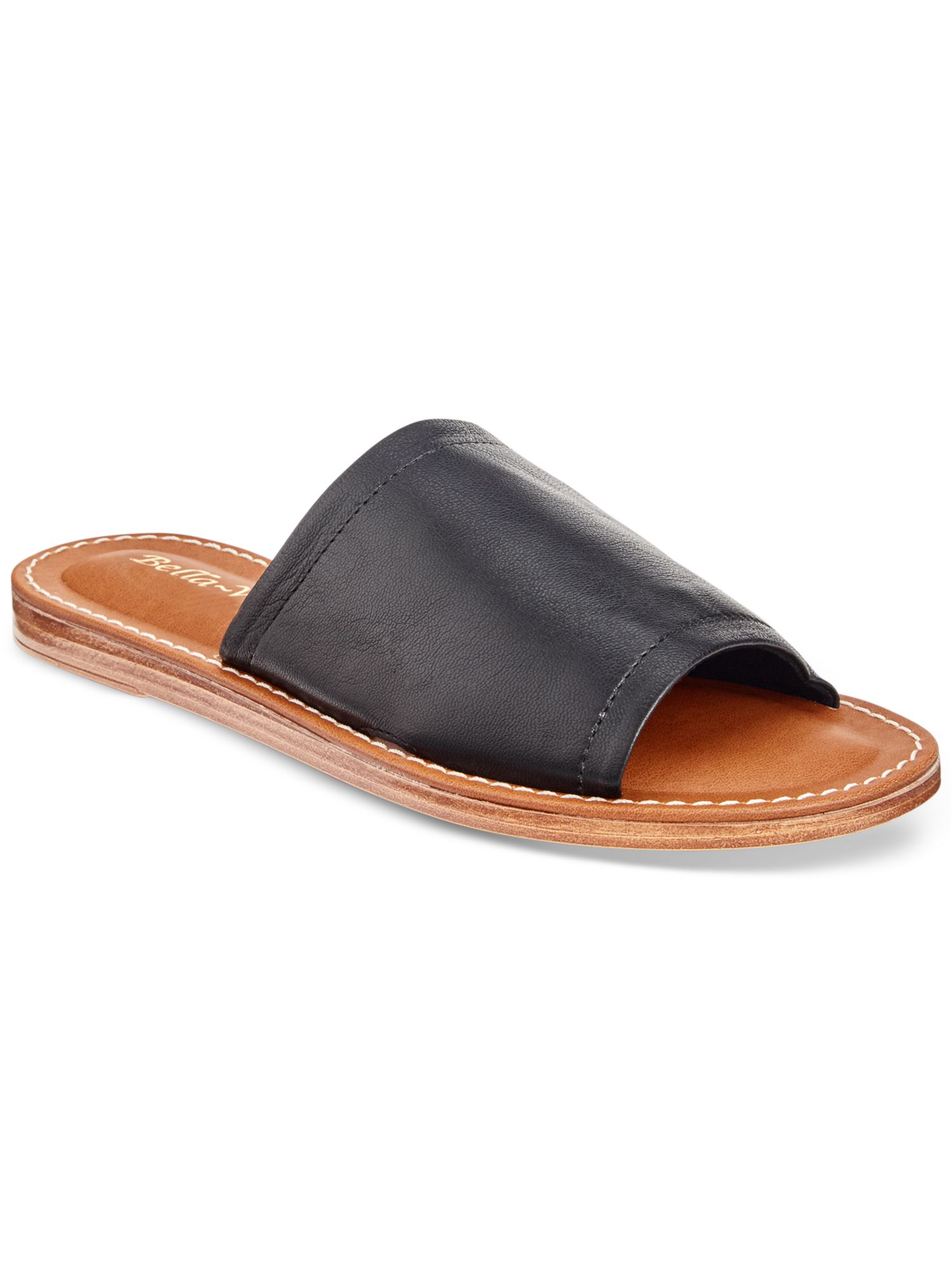 BELLA VITA Womens Black Padded Comfort Ros-italy Round Toe Slip On Leather Slide Sandals Shoes 10 M