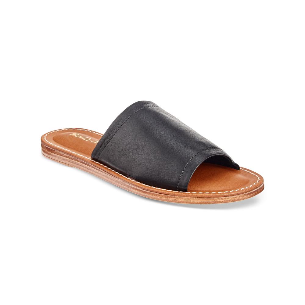 BELLA VITA Womens Black Padded Comfort Ros-italy Round Toe Slip On Leather Slide Sandals Shoes 10 M