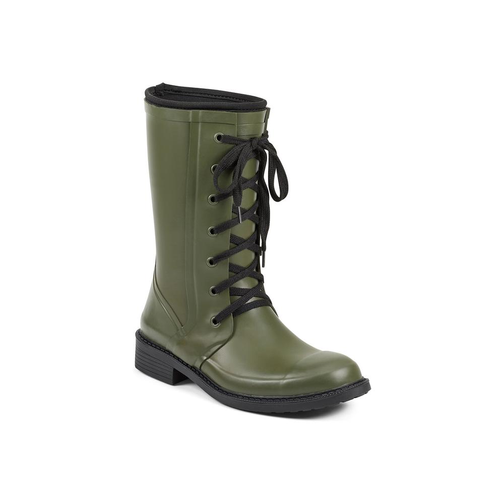AEROSOLES Womens Green Waterproof Lined Vernon Round Toe Block Heel Lace-Up Rain Boots 8 M