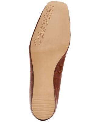 CALVIN KLEIN Womens Brown Croc Metallic Heel Accent Hidden Heel Padded Heidy Square Toe Wedge Slip On Flats Shoes 5.5 M