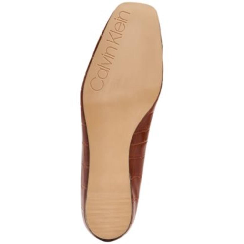 CALVIN KLEIN Womens Brown Croc Metallic Heel Accent Hidden Heel Padded Heidy Square Toe Wedge Slip On Flats Shoes 5.5 M