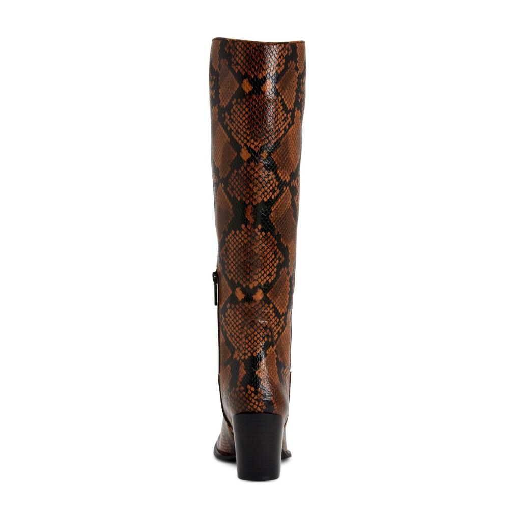 Calvin Klein CALVIN KLEIN Womens Brown Animal Print Almond Toe Stacked Heel  Zip-Up Leather Heeled Boots 6