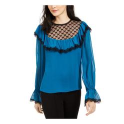 NANETTE LEPORE Womens Teal Patterned Bell Sleeve Blouse Size: S