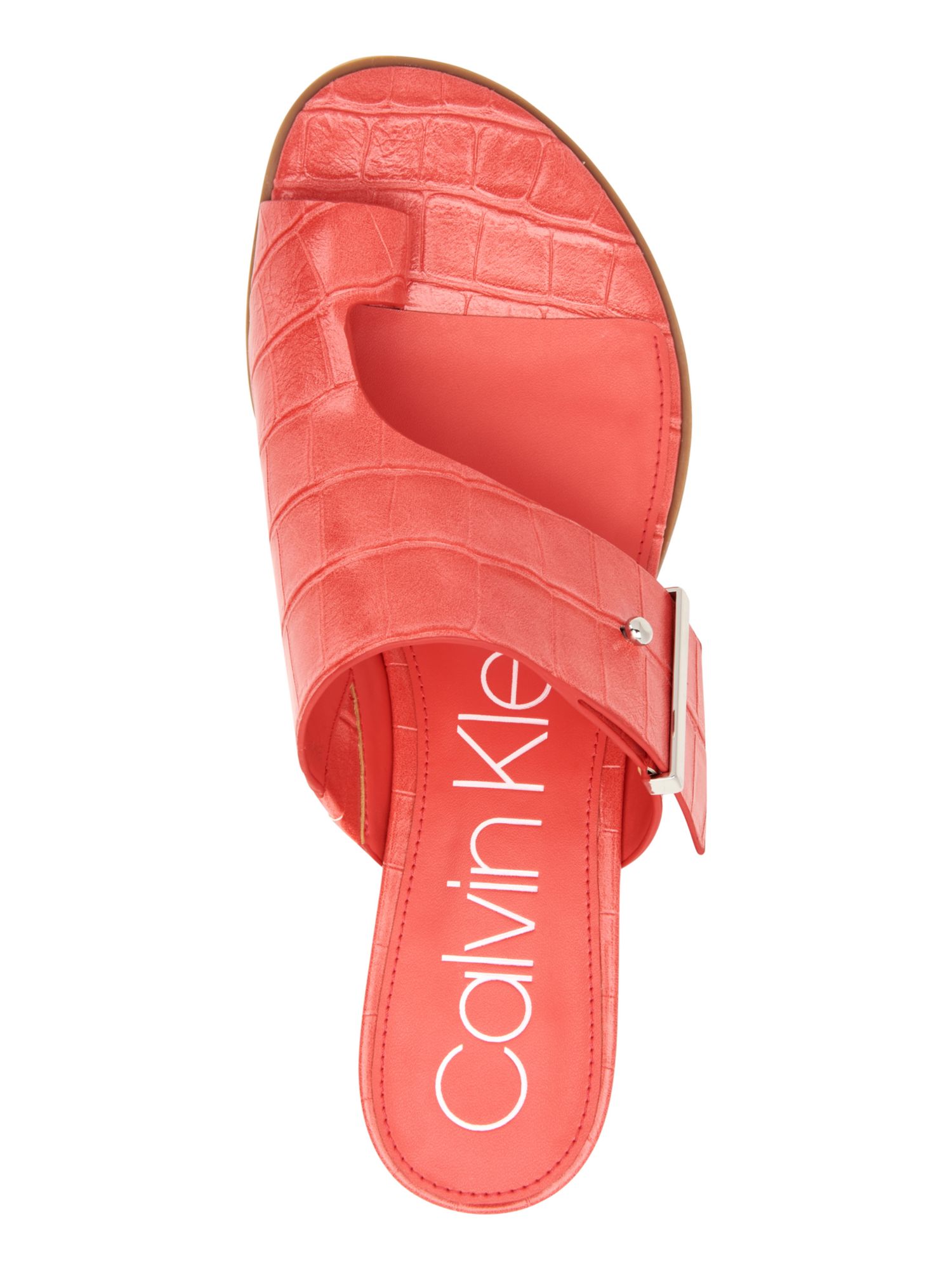 CALVIN KLEIN Womens Coral Croc Toe-Loop Padded Buckle Accent Daria Round Toe Block Heel Slip On Slide Sandals Shoes 5.5 M