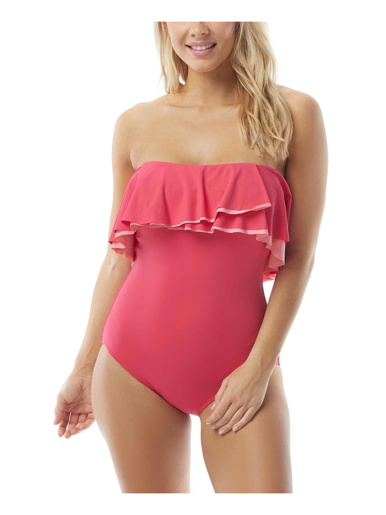 CONTOURS Women's Pink Flounced Removable Straps One Piece Swimsuit 16 40C