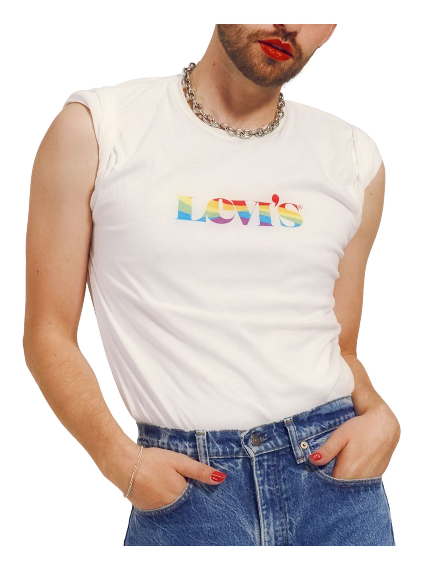 LEVI'S Mens Pride Community White Logo Graphic Crew Neck Classic Fit Jersey Jersey Shirt L