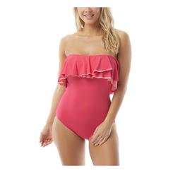 CONTOURS Women's Pink Flounced Removable Straps One Piece Swimsuit 12 36D