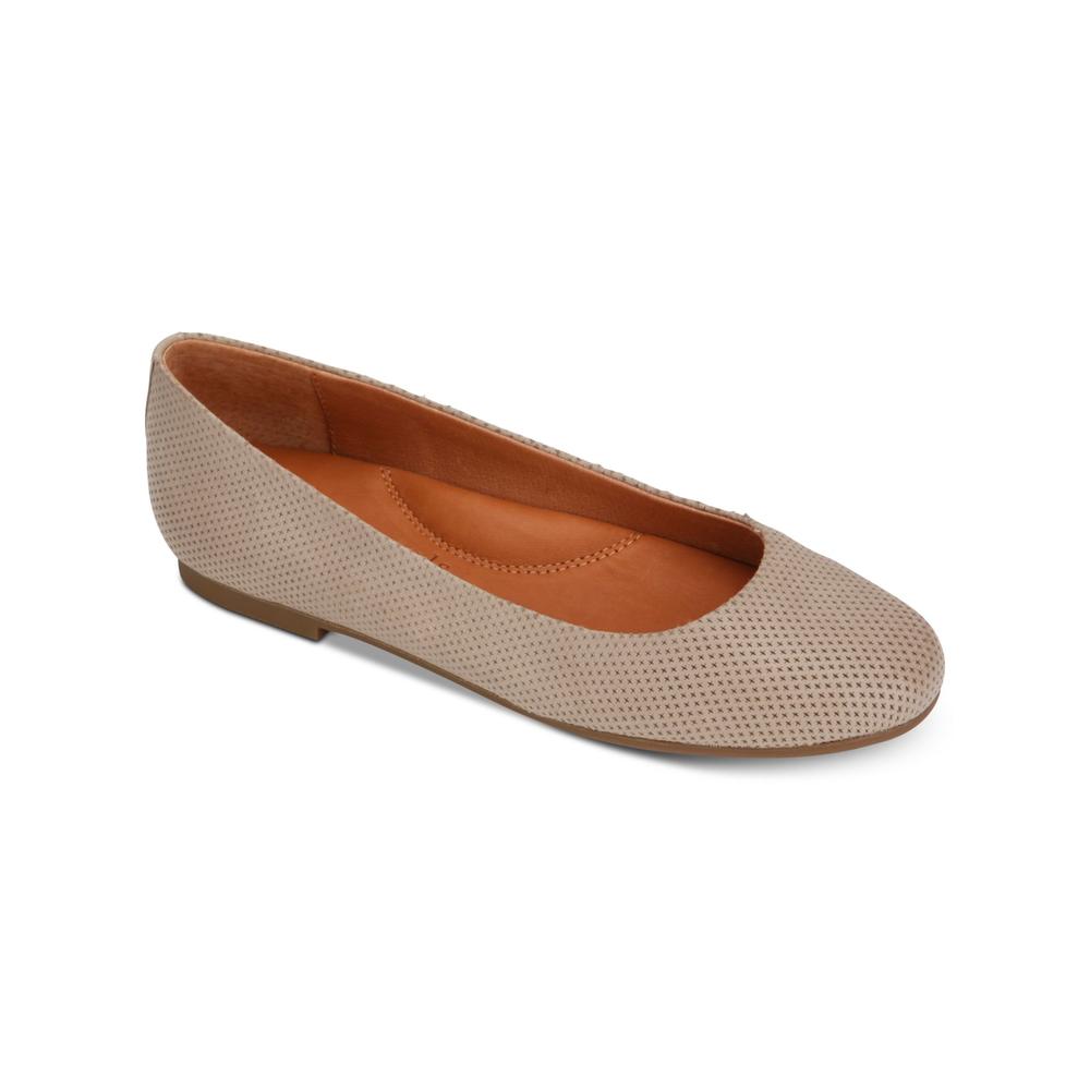 GENTLE SOULS Womens Beige Arch Support Cushioned Perforated Eugene Slip On Leather Ballet Flats 8 M