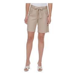 CALVIN KLEIN Womens Beige Stretch Zippered Pocketed Belted Cargo Shorts 10