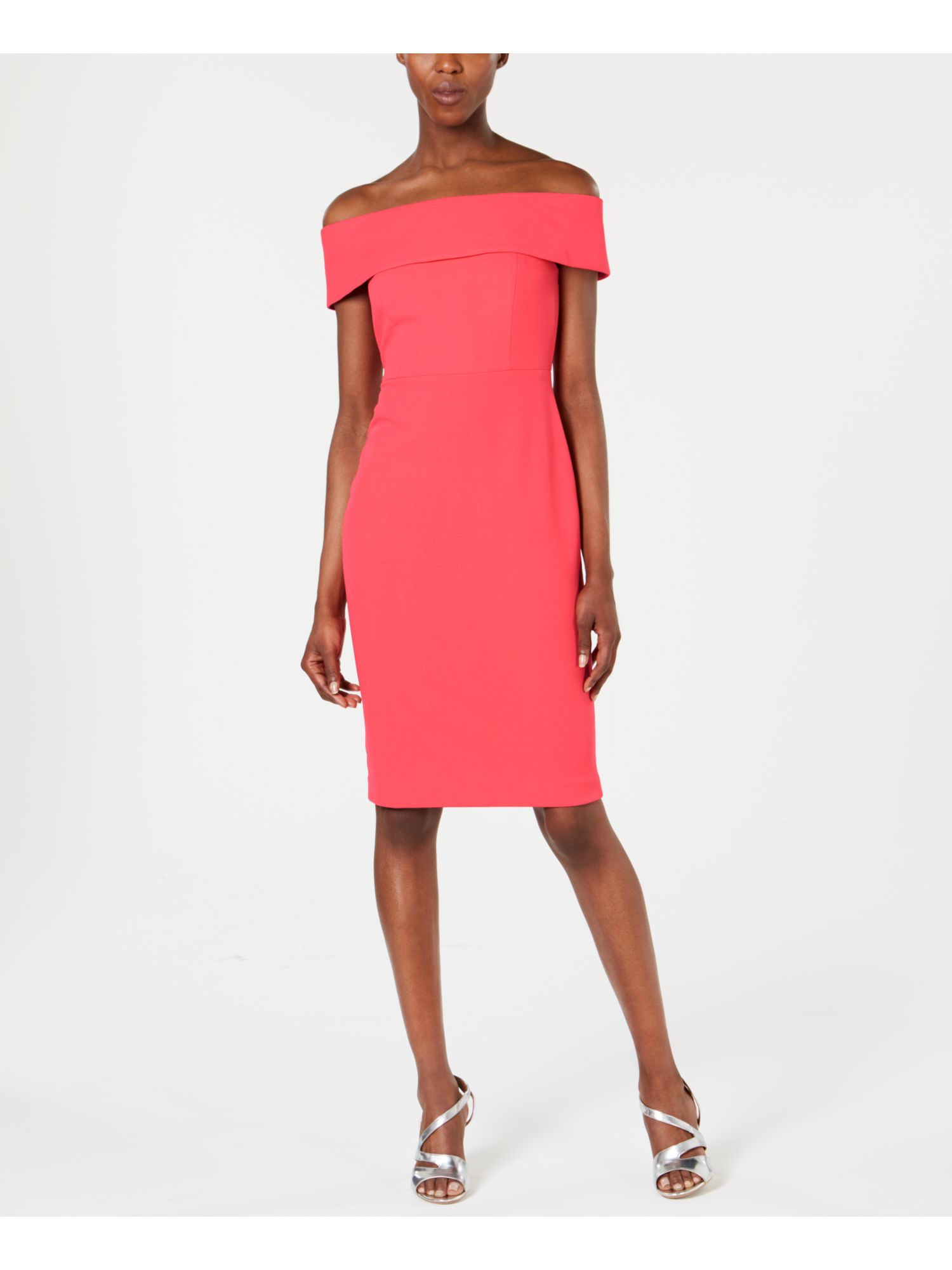 Calvin Klein CALVIN KLEIN Womens Pink Zippered Off Shoulder Above The Knee  Evening Sheath Dress Petites 4P