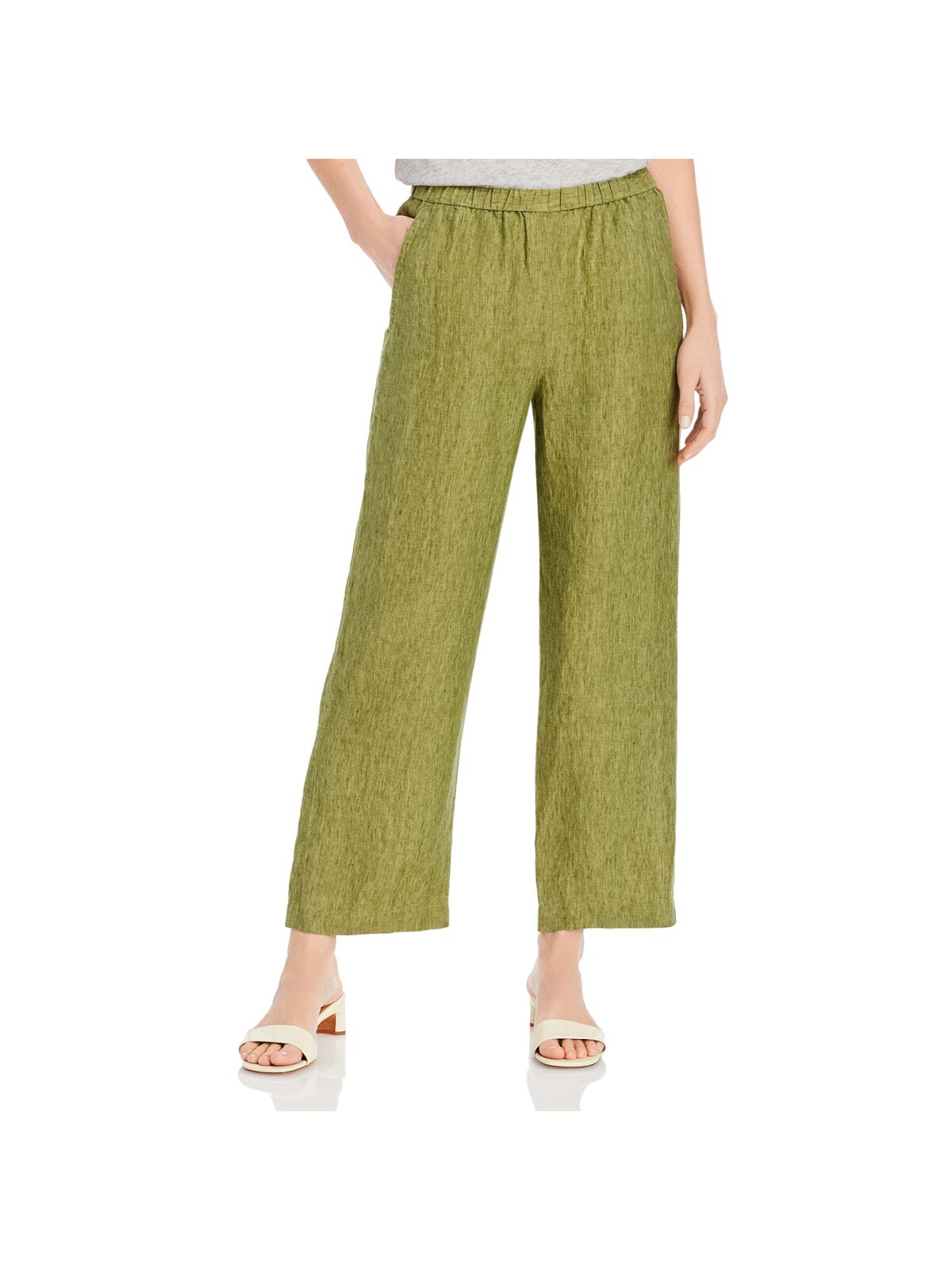 EILEEN FISHER Womens Green Pocketed Elastic Waist Wear To Work Cropped Pants Petites PM