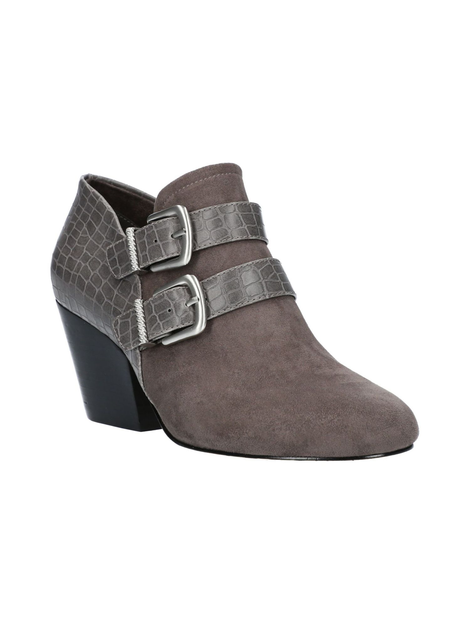 BELLA VITA Womens Gray Snake Skin Pattern Strap Accents Buckle Accent Padded Thea Round Toe Block Heel Zip-Up Booties 11 N
