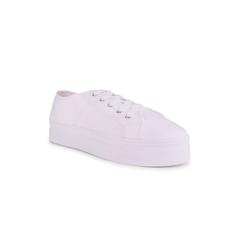 WANTED Womens White Cushioned Basejump Round Toe Platform Lace-Up Athletic Sneakers Shoes 6