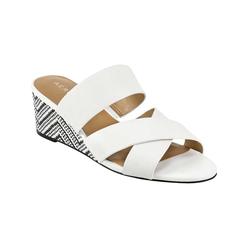 AEROSOLES Womens White Zig Zag Crisscross Straps Comfort Westfield Almond Toe Wedge Slip On Leather Slide Sandals Shoes 9 W