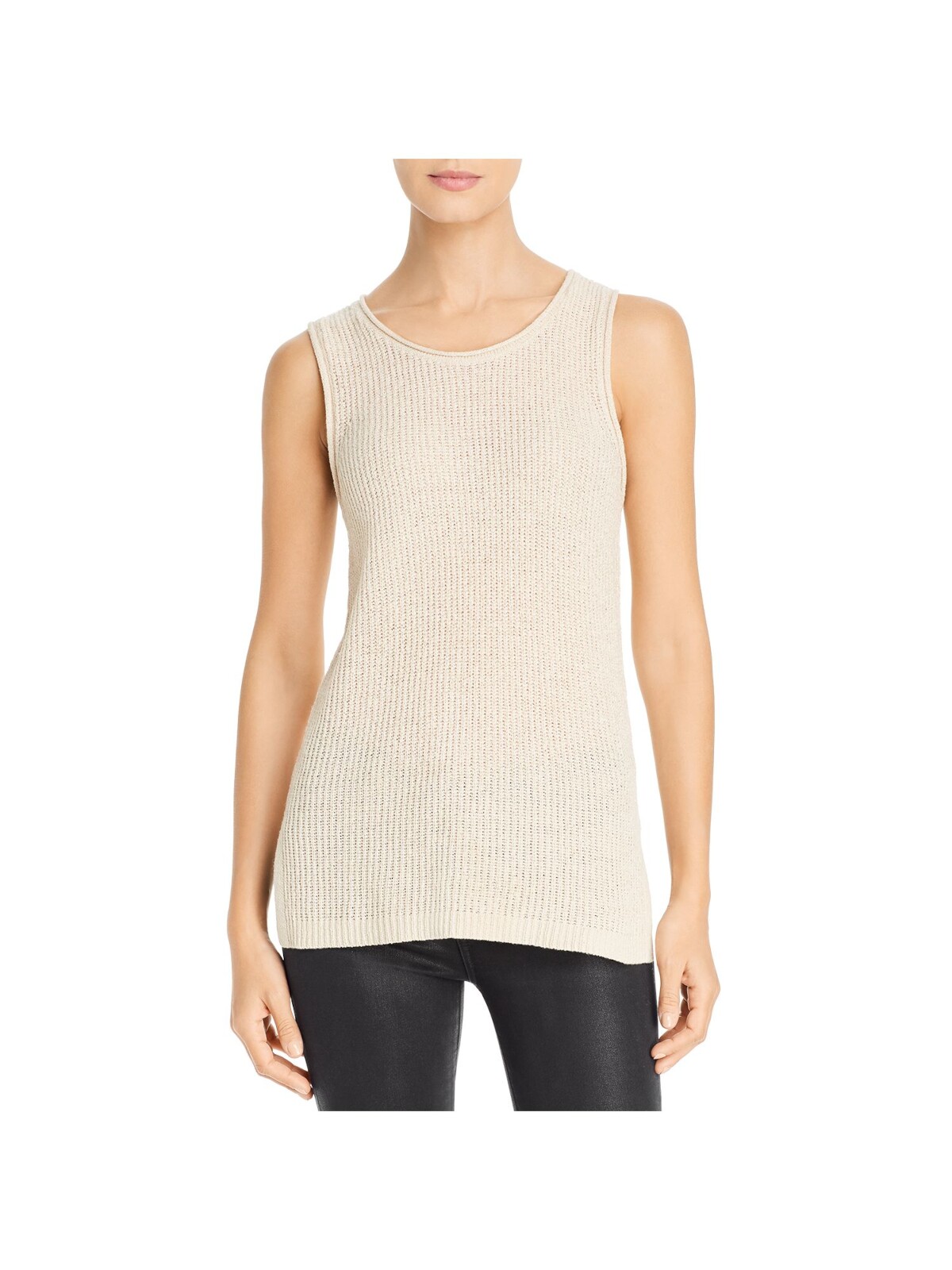 MARLED REUNITED CLOTHING Womens Beige Knit Ribbed Slitted Rolled Edge Sleeveless Scoop Neck Wear To Work Tank Sweater XS