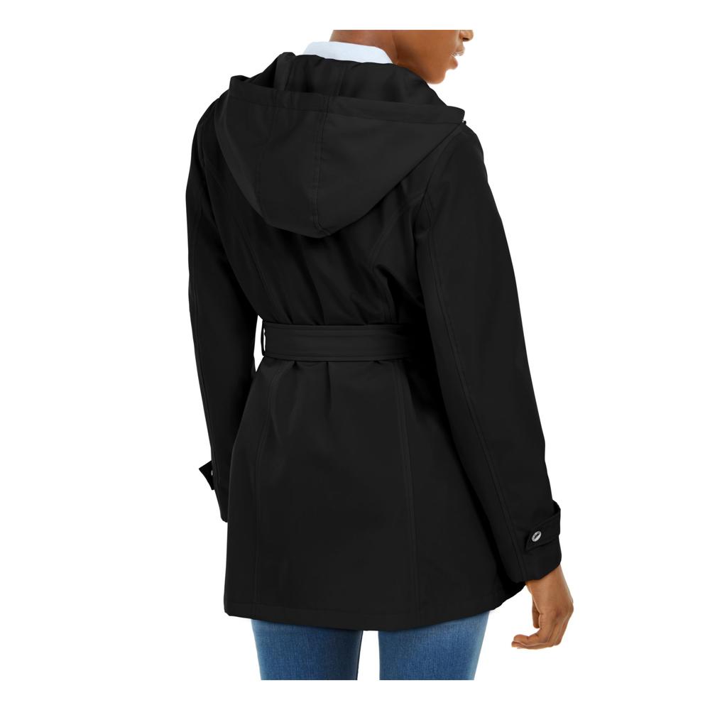 NAUTICA Womens Black Belted Rain Resistant Rain Coat M