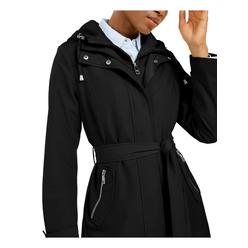 NAUTICA Womens Black Belted Rain Resistant Rain Coat M