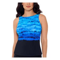 REEBOK Women's Blue Printed Lined Stretch Pull-On Conceptual Waters High Neck Tankini Swimsuit Top 10