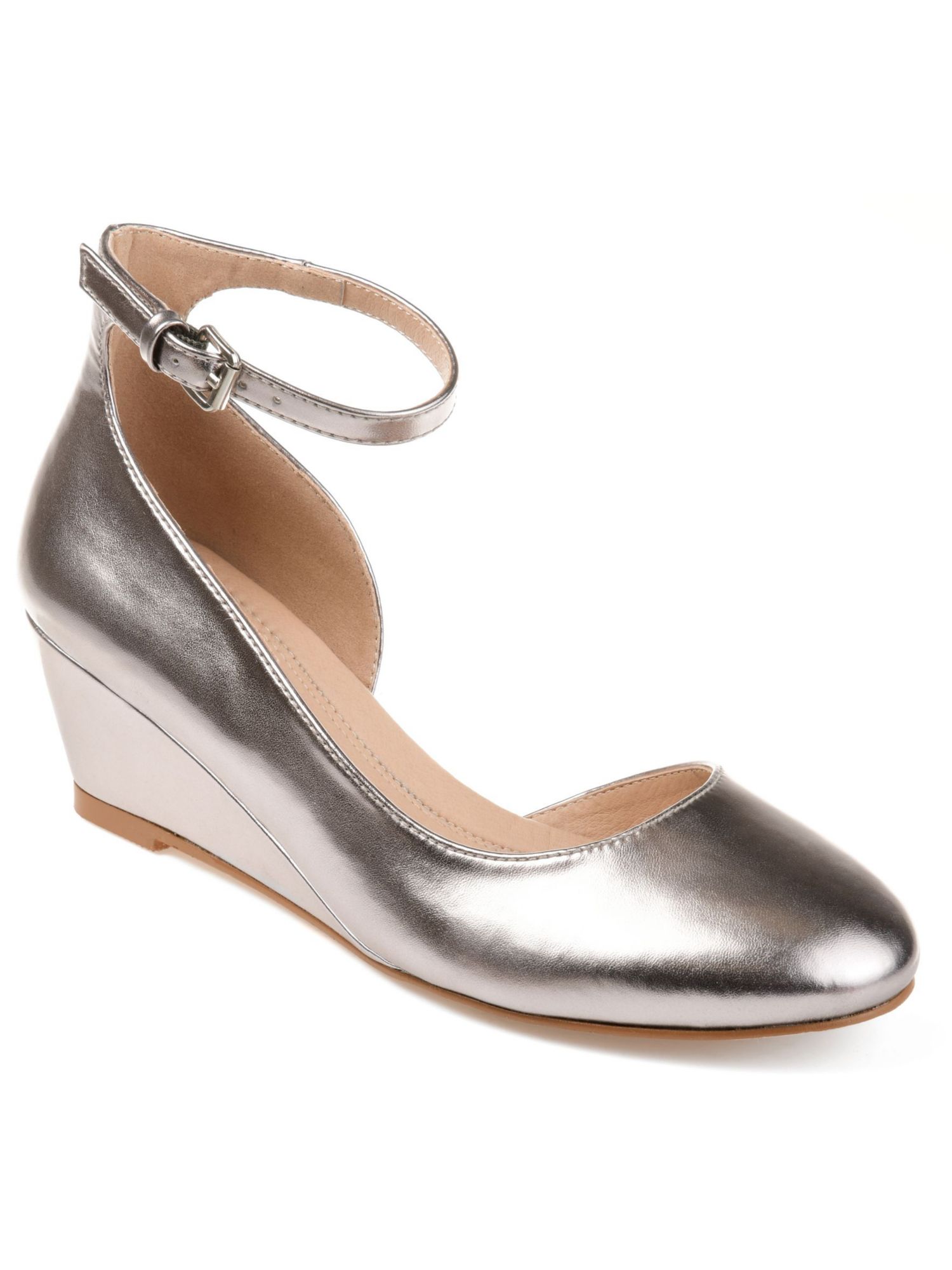 JOURNEE COLLECTION Womens Silver D Orsay Metallic Ankle Strap Seely Round Toe Wedge Buckle Heels 7 M