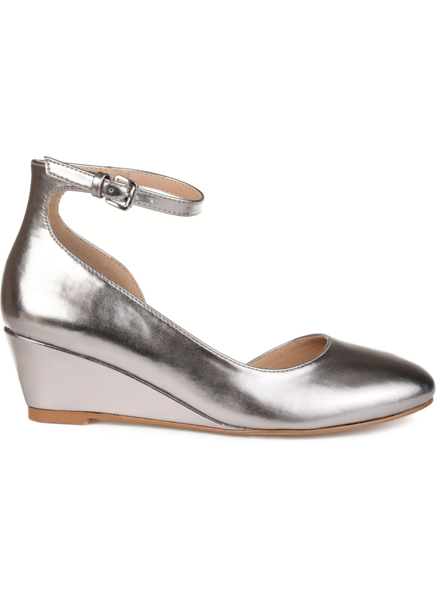 JOURNEE COLLECTION Womens Silver D Orsay Metallic Ankle Strap Seely Round Toe Wedge Buckle Heels 7 M