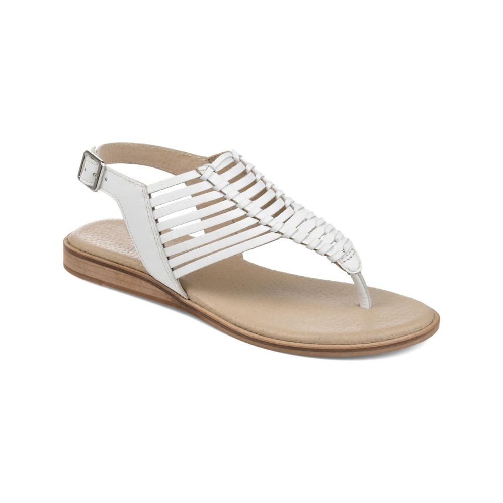 JOURNEE SIGNATURE JOURNEE Womens White 0.5" Wedge Fishbone Davis Wedge Leather Thong Sandals 8 M