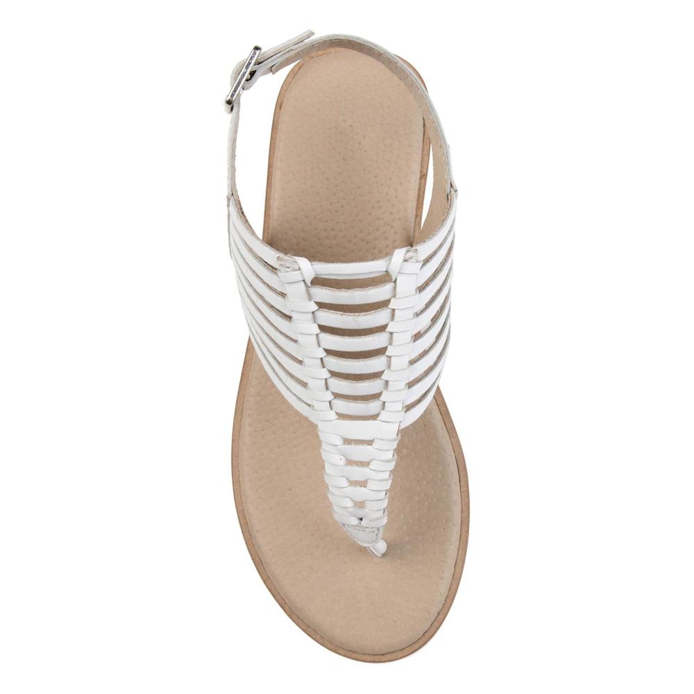 JOURNEE SIGNATURE JOURNEE Womens White 0.5" Wedge Fishbone Davis Wedge Leather Thong Sandals 8 M