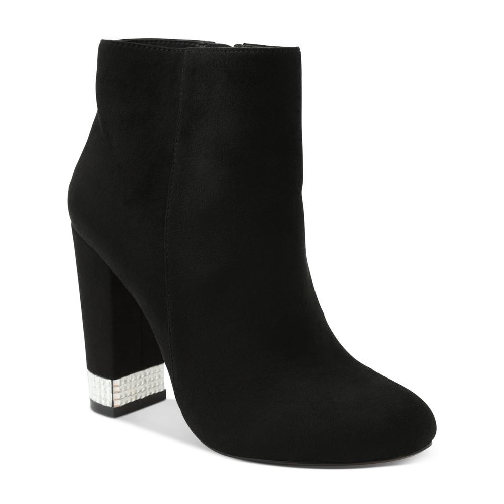 XOXO Womens Black Rhinestone Heel Comfort Yardria Round Toe Block Heel Zip-Up Boots Shoes 8.5 M