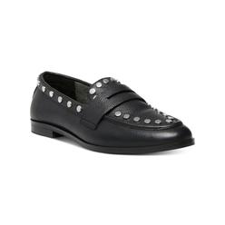 STEVEN Womens Black Penny Loafer Studded Cushioned Ample Round Toe Block Heel Slip On Leather Loafers Shoes 5.5 M