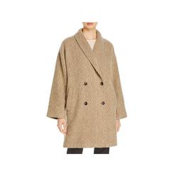 EILEEN FISHER Womens Beige Pocketed Textured Double Breasted Chevron Button Down Winter Jacket Coat XXS