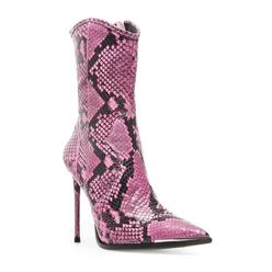 STEVE MADDEN Womens Pink Snake Metallic Toe Cap Cushioned Tina Pointed Toe Stiletto Zip-Up Dress Booties 10 M
