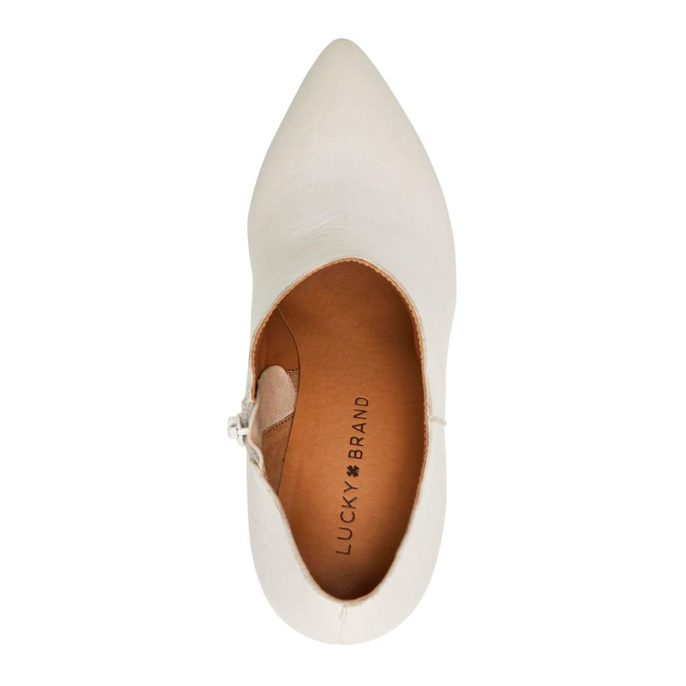 LUCKY BRAND Womens White Cushioned Tirae Pointed Toe Stiletto Zip-Up Leather Dress Shootie 10 M